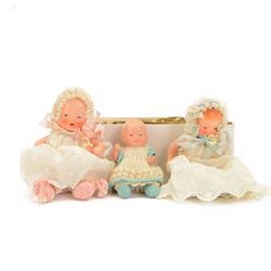 Three early-mid 20th century miniature porcelain baby dolls, including Japanese and German...