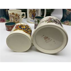Set of four Chinese cloisonne enamel napkin rings, together with a pair of Strasburg Ware vases, a pair of similar larger continental vases and four Royal commemorative mugs