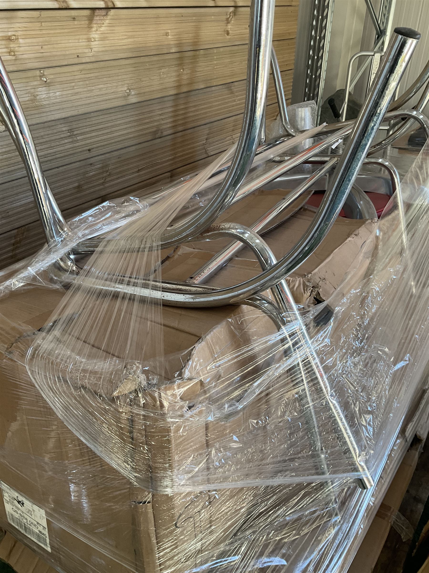 Job lot of American diner furniture, including stools, stainless steel tables, Set of six of american diner style two seater leather diner benches and other - THIS LOT IS TO BE COLLECTED BY APPOINTMENT FROM DUGGLEBY STORAGE, GREAT HILL, EASTFIELD, SCARBOROUGH, YO11 3TX