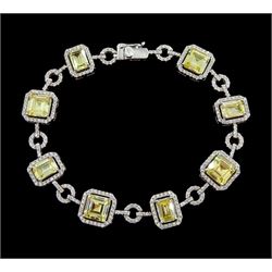 Silver cubic zirconia and yellow paste stone set bracelet, stamped 925