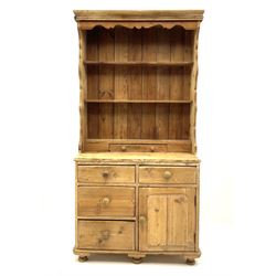 19th century and later pine chest with plate rack, with four drawers and single cupboard
