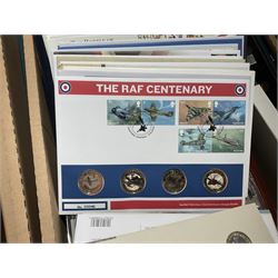 Approximately one hundred and fifteen Royal Mint coin covers, in two ring binder folders and loose, together with approximately 53 grams of Great British pre-1920 and approximately 68 grams of Great British pre-1947 silver threepence coins, and a small quantity of further pre-decimal coins