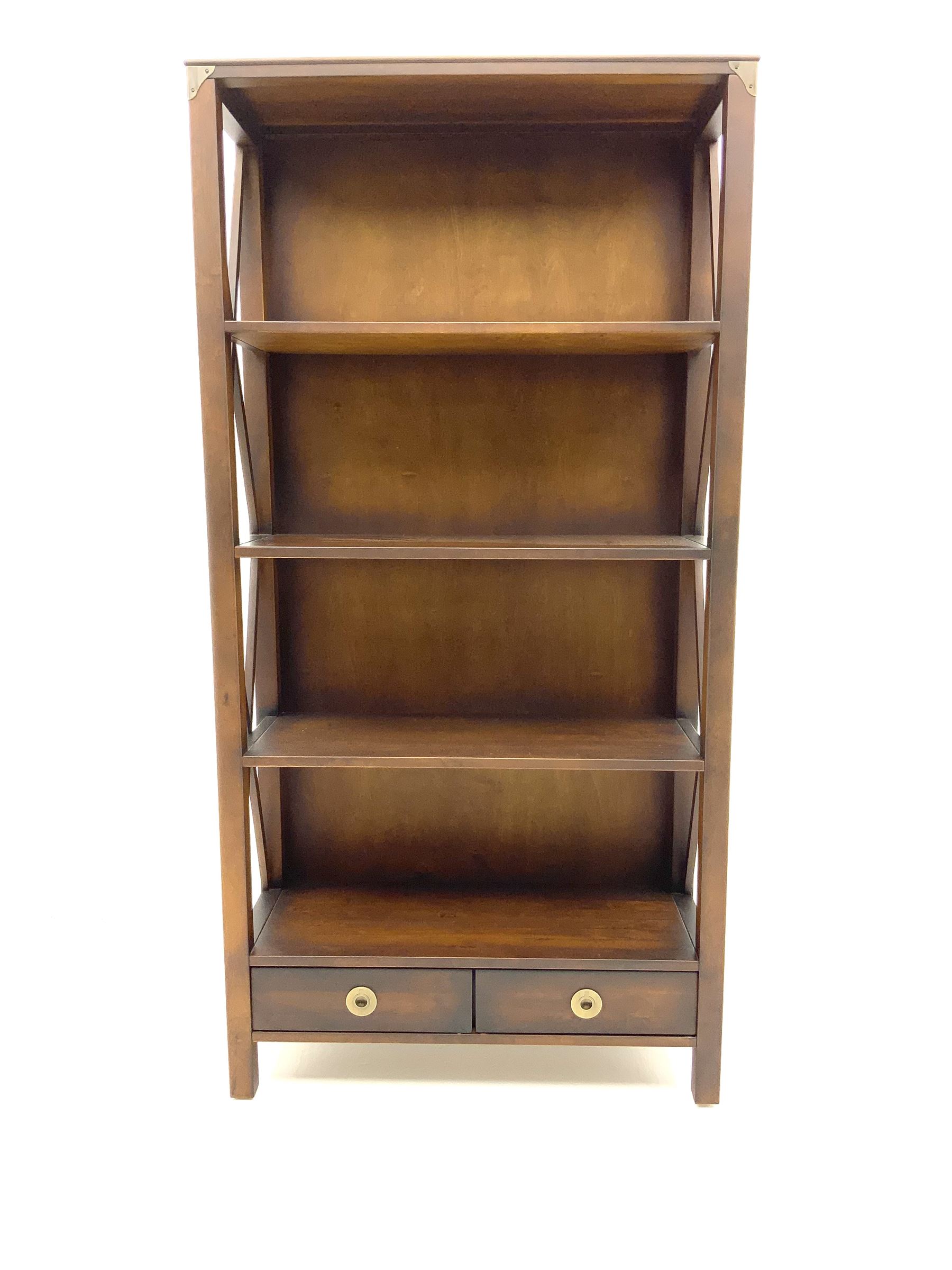 Laura Ashley Balmoral chestnut open bookcase with two drawers, bronze