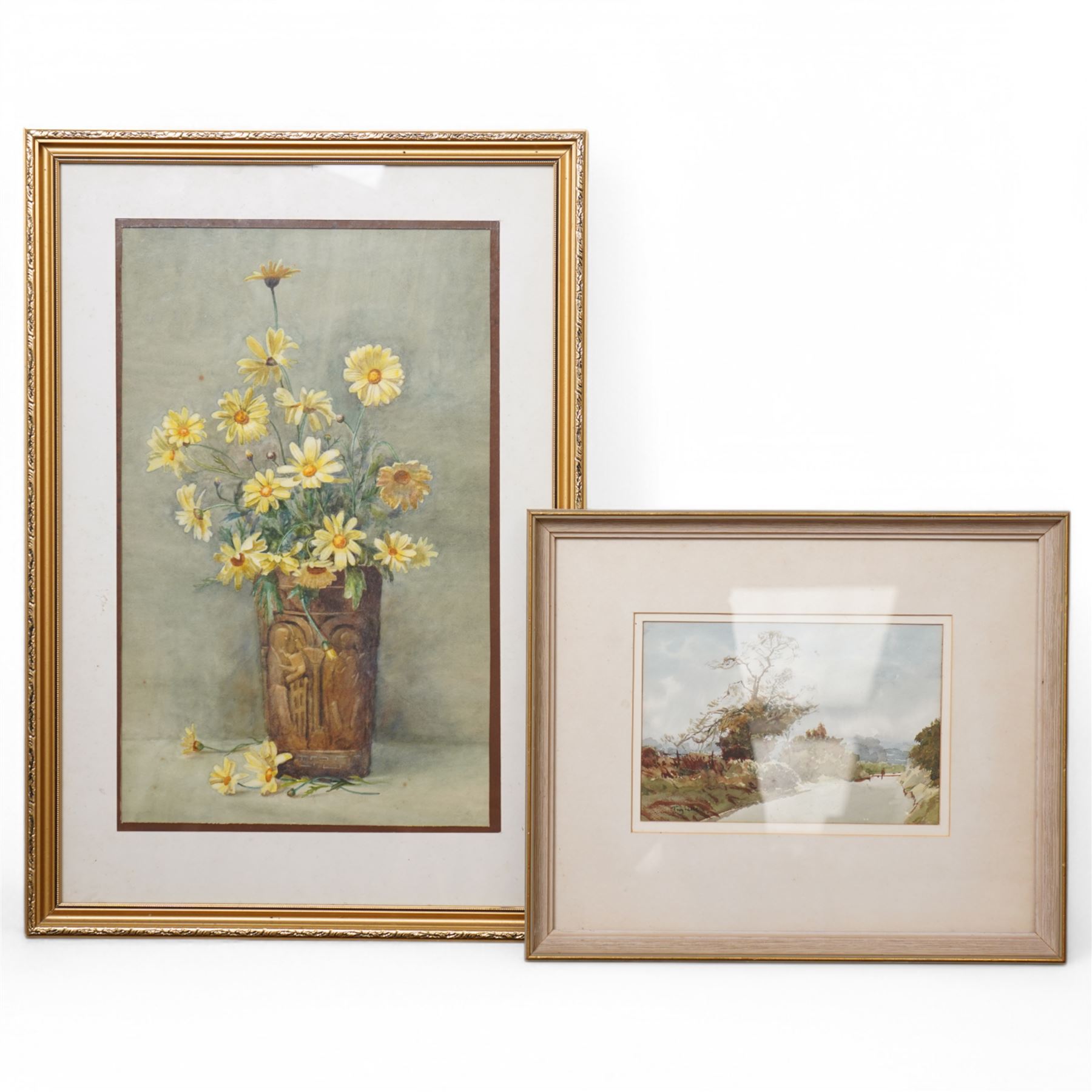 J M Ducker oil painting and quality still life watercolour together with various original watercolours and oils (in one box)