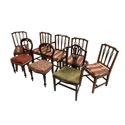 Four Victorian rosewood dining chairs, pair of balloon back chairs, Hepplewhite style chair, five Georgian chairs (12)