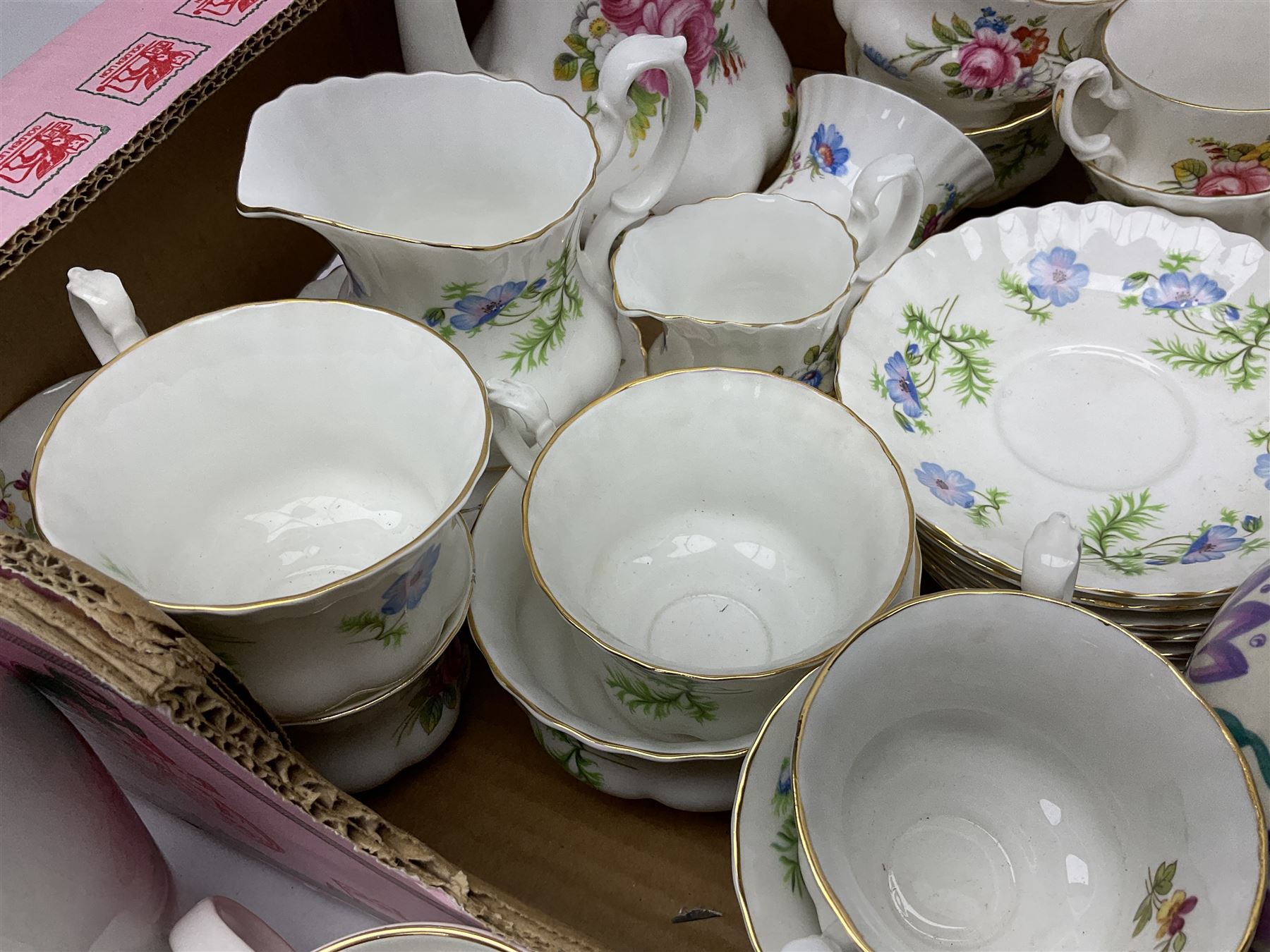 Poole vase decorated with flowers, no 877, Copeland Spode Dauphine pattern coffee service for six, and floral Richmond teawares