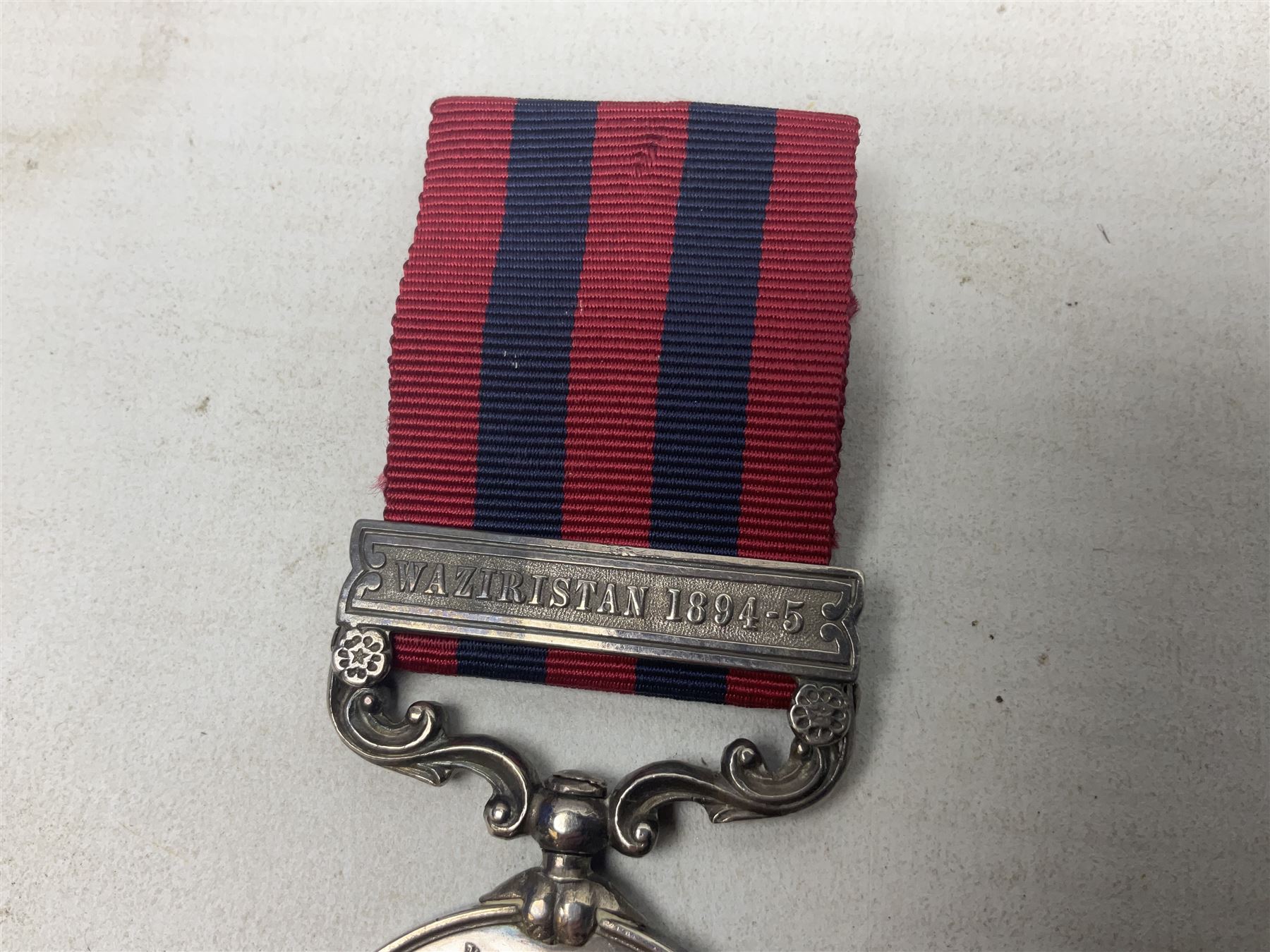 Victoria India General Service Medal with Waziristan 1894-5 clasp awarded to 1235 Sepoy Nuh Joifoih 4th Punjab Infy.; with ribbon