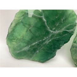 Pair of green fluorite slices, polished with rough edges, H16cm, L17cm  
