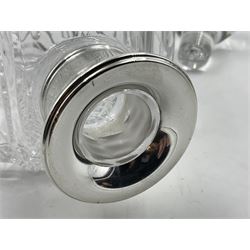Modern silver mounted glass decanter, the cut glass body of circular form, with personal engraving, the silver collar hallmarked L J Millington, Birmingham 2008, overall H23.5cm