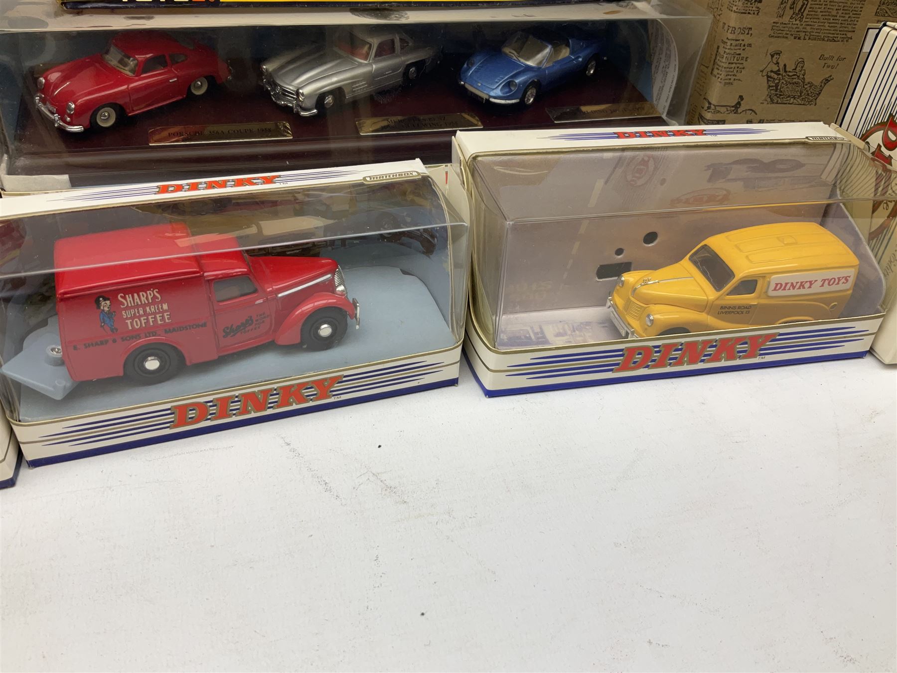 Dinky - Road Grader No.963; with blister box; Majorette Fire Engine No.3096; in window box; seven Matchbox 'Dinky Collection' die-cast models; all boxed; and American Popular Imports Inc. moulded resin fire engine; boxed (10)