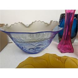 Collection of Art Deco and later glass, including Sowerby frosted glass bowl, coloured glass vase, etc