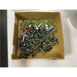 Large quantity of playworn 1950s Britains and other lead figures including farm and zoo animals, horse drawn carts, fencing etc