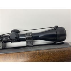 Weihrauch model HW 77 K  .22 air rifle with under lever action, beech stock with chequered pistol grip and Tasco WA39x40-1 scope, serial no.1283661 L102cm overall NB: AGE RESTRICTIONS APPLY TO THE PURCHASE OF THIS LOT