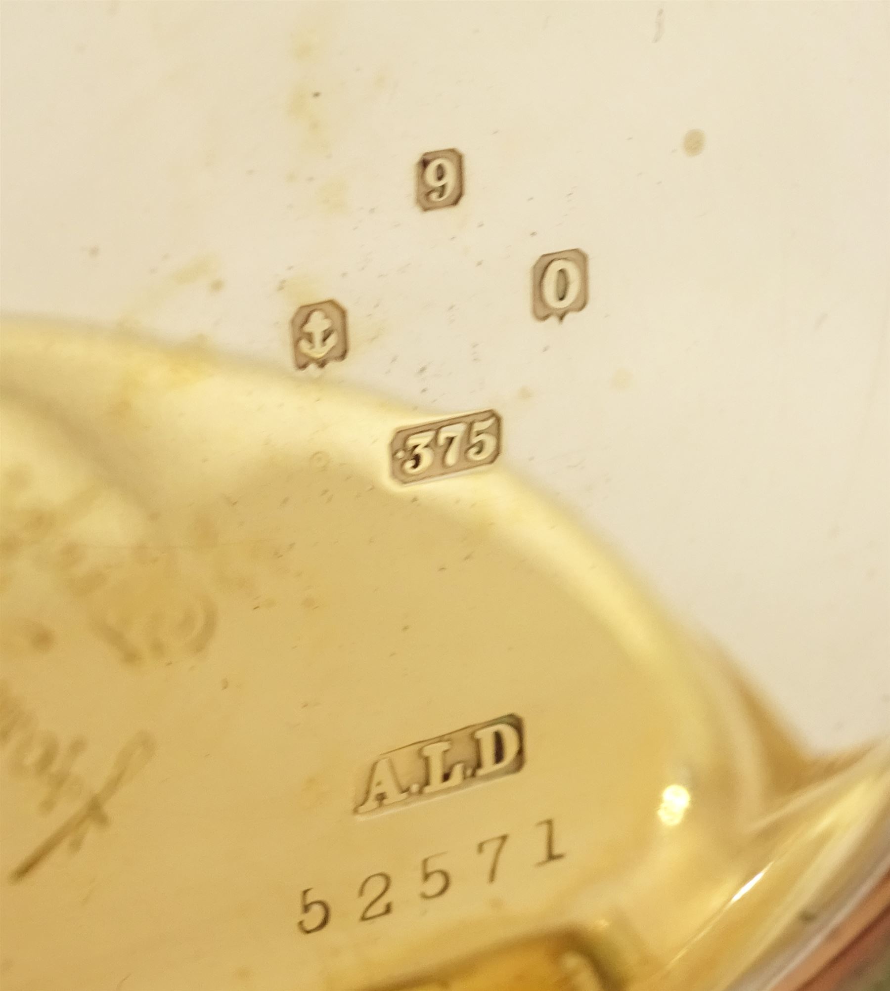 Early 20th century 9ct gold open face, keyless lever presentation pocket watch by American Watch Company, Waltham, No. 17507298, white enamel dial with Arabic hour markers and subsidiary seconds dial, case by Dennison, Birmingham