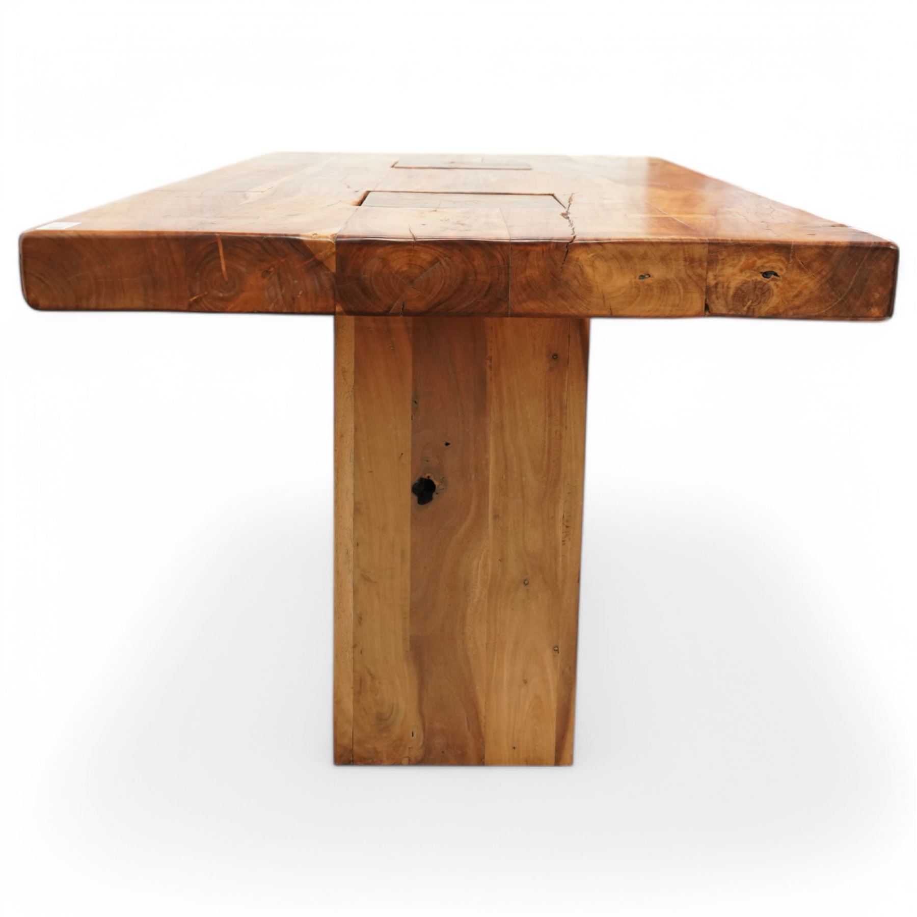 Hardwood dining table, rectangular top on block supports 