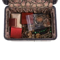 9ct gold jewellery, including five charms, signet ring and ring shank, silver jewellery including bangle, ingot, ARP badge and a collection of costume jewellery in jewellery box