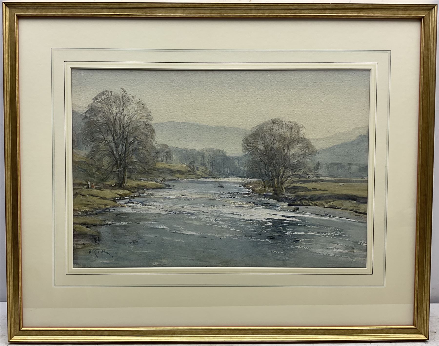 Arthur Reginald Smith (British 1872-1934): 'The Wharfe and Simon's Seat', watercolour signed, titled on exhibition label verso 36cm x 54cm 
Provenance: exh. The Fine Art Society London, May 1934, label verso