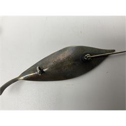 Norweigian silver enamel leaf brooch by David Andersen, together with a military issue pocket watch and a collection of costume jewellery including pair of clip on earrings by Butler & Wilson, beaded jewellery, brooches, etc