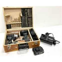 Erbauer ER1619COM and ER16921PD-B drill driver set and two chargers 