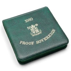 Queen Elizabeth II 1980 gold proof full sovereign coin, cased with certificate