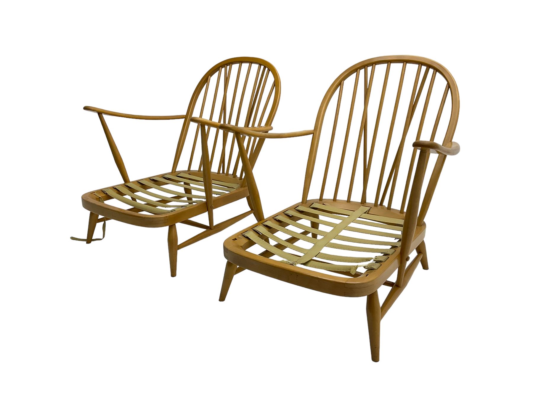 Ercol - 'Windsor' three seat settee (W175cm, H77cm); and pair ercol 'Windsor' easy armchairs (W70cm, H77cm), (no cushions, frames only)