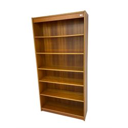 Teak open bookcase fitted with six shelves