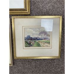 Collection of 20th Century watercolours, to include Jeremy Taylor (British 1957-): 'Sutcliffe's View - Whitby' and John Smith Atherton (British 1877-1943): Village Scene, variously signed, titled, dated and with original labels max 33.5cm x 43cm (8)