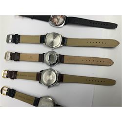 Eight manual wind wristwatches including Lonstar Exective, Ruhla, Josmar alarm, Seiko, Caravelle, Genova De Luxe, Sandoz and Gradus