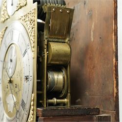 Lister of Halifax -  Oak cased musical longcase clock c1790, 8-day movement sounding the quarters and hours on bells or gong rods, case with a flat pediment and oval  conch inlay beneath, break arch hood door with reeded pilasters and brass Corinthian capitals, trunk with conforming quarter recessed pillars and a long wavy topped door, plinth with a raised panel and applied moulding the the base, break arch brass dial with cast spandrels and engraved dial centre, with a silvered chapter, seconds dial and cartouche with makers name, gongs or bells selector to the arch, chapter with Roman numerals, five minute Arabic's, minute track and steel moon hands, dial pinned directly to a three train weight driven movement with a nest of eight bells and eight gong rods, sounding the hours on either bells or gong rods, with a rack strike and recoil anchor escapement. With pendulum and weights.
The Lister family were a prodigious family of prolific clockmakers working in Halifax and the West Riding area of Yorkshire during the 18th and 19th century, well-known and noted for producing a number of chiming and musical longcase clocks.