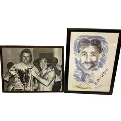 Football - signed caricature of Chelsea footballer and manager Roberto Di Matteo; and signed photograph of Chelsea footballers Peter Osgood and Ron Harris holding the Cup Winners Cup in 1971; both framed (2)