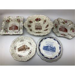 Two Royal Crown Derby pattern Imari soup bowls, pattern 2451, Belleek Fermanagh Ireland four piece set in green shamrock pattern, Royal Doulton small lady figure, Marie HN1370, large Wedgwood fruit bowl, Sylvac jardiniere in autumn leaves pattern, five pieces Co-operative Society commemorative ceramics, with selection of other ceramics. 