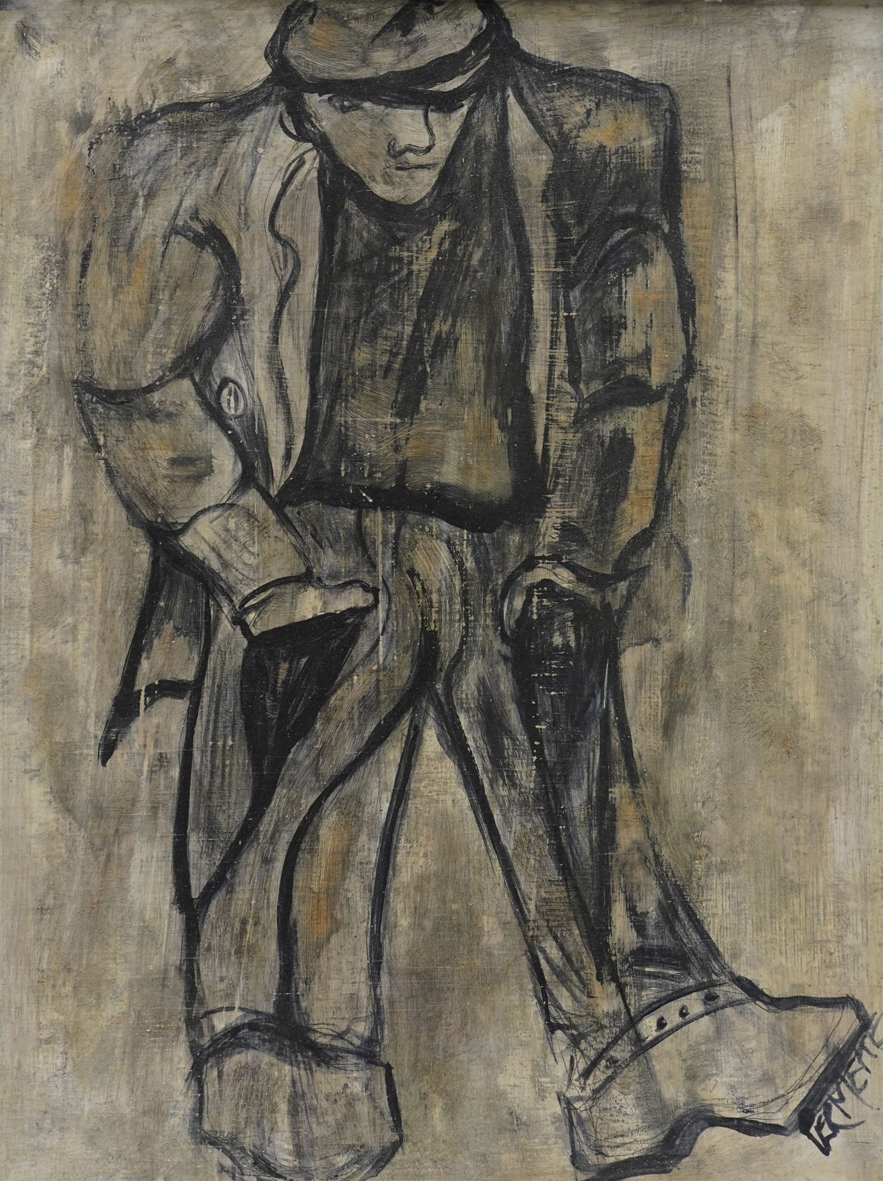 Attrib. Constant Permeke (Belgian 1886-1952): Man Walking, oil on board signed 39cm x 29cm