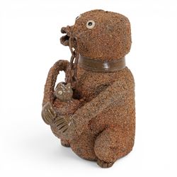 John Hudson; stoneware bear jar , in the manner of an 18th century Nottinghamshire salt glazed stoneware bear baiting jar and cover, H26cm