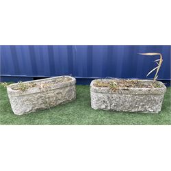 Pair rectangular composite stone garden planters, decorated in relief with lion mask and scrolling foliate  - THIS LOT IS TO BE COLLECTED BY APPOINTMENT FROM DUGGLEBY STORAGE, GREAT HILL, EASTFIELD, SCARBOROUGH, YO11 3TX