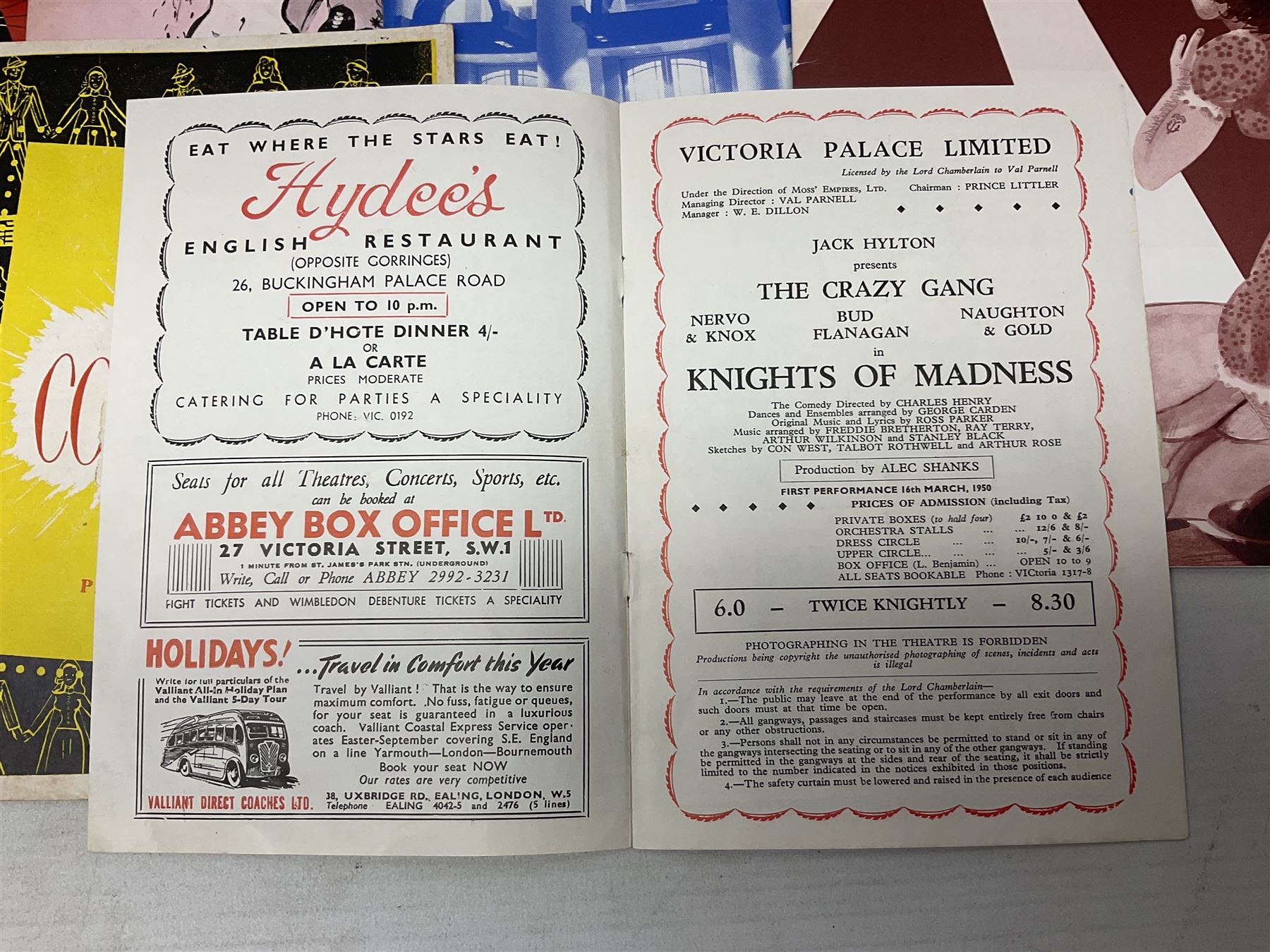 Over thirty theatre programmes 1940s and later including various London theatres - Apollo, Adelphi, Savoy, Drury Lane, Palace, Prince Edward, Vaudeville, Palladium etc, Folies Bergere and others