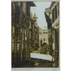  'Quay St Scarborough', etching signed and titled in pencil by W. Flatters dated 1940 on Wakefield City Art Gallery label verso 28cm x 20cm   