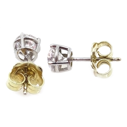  Pair of white gold diamond stud earrings, stamped 14K, diamonds approx 1.05 carat  