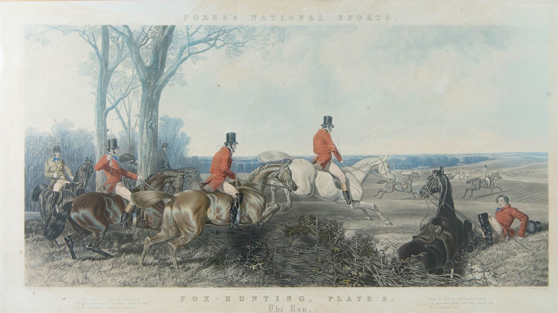 John Frederick Herring Senior (British 1795-1865): 'Fox Hunting - The Meet, The Find, The Run, The Kill',  set of four elephant folio aquatints by J. Harris, from Fores's National Sports, housed in ornate carved frames, aquatints 63cm x 114cm, overall size 88cm x 140cm (4)