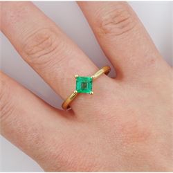 14ct gold single stone square cut emerald ring, hallmarked, emerald approx 0.65 carat