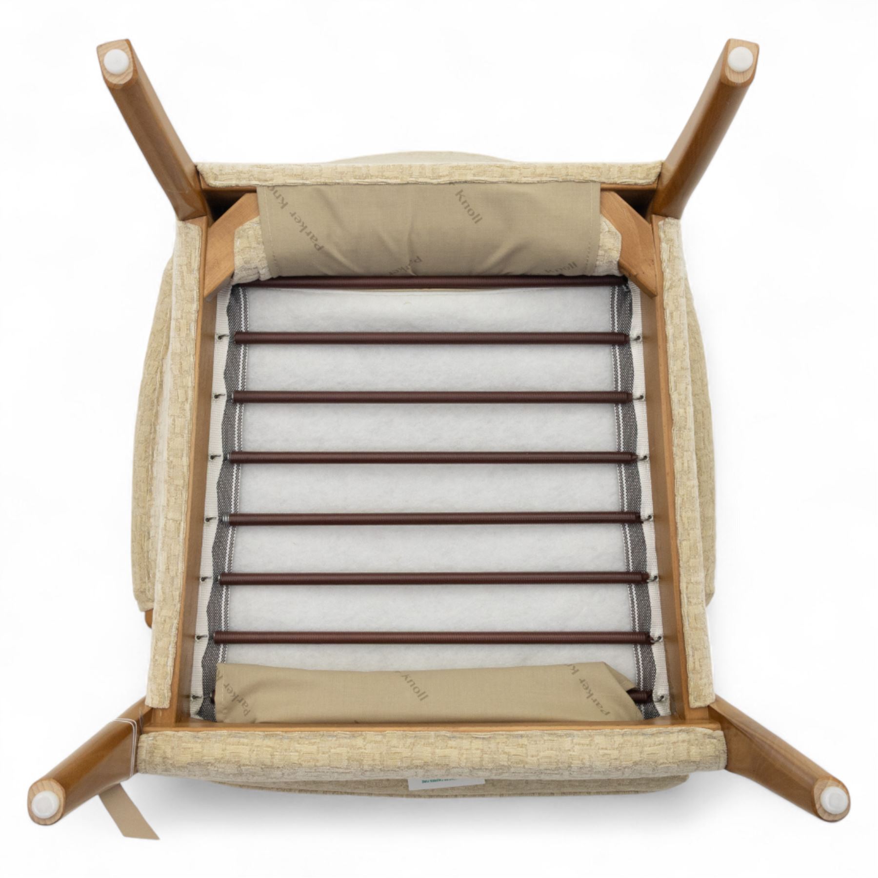 Parker Knoll - ‘Froxfield’ armchair, with upholstered back and seat in textured cream fabric, on beech bentwood arms and front supports