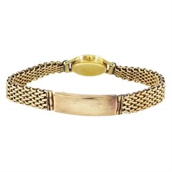 Omega ladies 18ct gold manual wind wristwatch, Cal. 244, silvered dial with baton hour markers, Helvetia hallmark, on 9ct gold bracelet, with fold-over clasp, Birmingham 1990