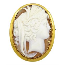 Gold cameo brooch of a classical ladies 
