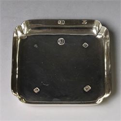 Late 20th century silver pin dish, of square form, with Queen Elizabeth II Coronation hall...