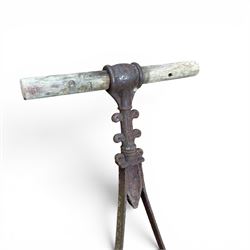 Edwardian cast iron garden roller, set with circular Lion plaque, wooden handle