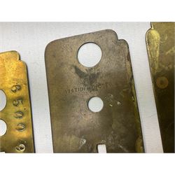 Three war department brass uniform protector button polisher, one marked 650097