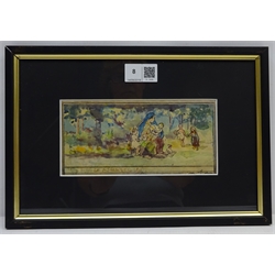  James Ulric Walmsley (British 1860-1954) & Doris Sheila Walmsley (Mid 20th century): Allagorical Woodland Nativity scene, pen with watercolour inscribed 'By J Ulric & Sheila Walmsley' 8.5cm x 18cm  Notes: the inscription is probably in the hand of Sheila Walmsley who is Ulric's daughter  DDS - Artist's resale rights may apply to this lot     