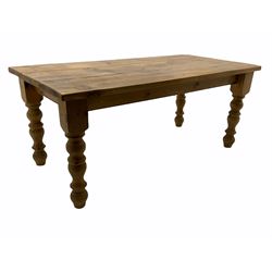 Rectangular plank top pine dining table