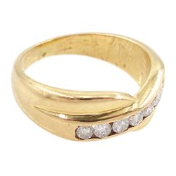 Gold channel set, round brilliant cut diamond crossover ring, total diamond weight approx 0.30 carat