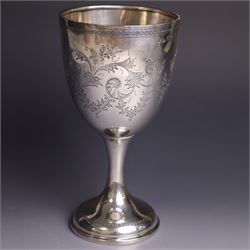 Early 20th century silver trophy cup, with engraved foliate and scrolling decoration upon ...