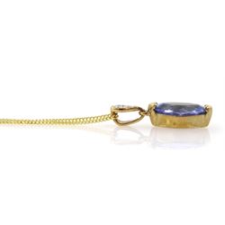 9ct gold marquise cut tanzanite and round brilliant cut diamond pendant necklace, stamped 375